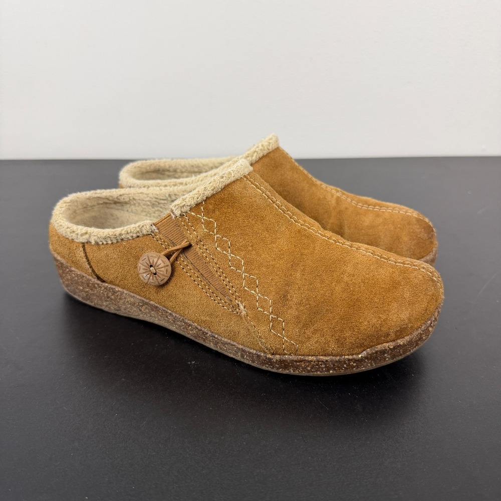 Earth Origins Aurora Johanna Clogs Women's 8W Tan Faux Fur Lined Slip-On Casual